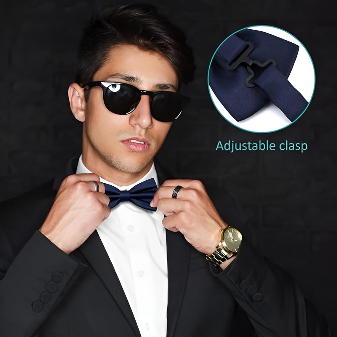 NEUROCLUB Bow Tie for Men Classic Solid Color Pre-Tied Satin FoTuxedo Bowtie Adjustable Length Clip on Design for Adults Elegant Double Fold Ties for Boys and Men’s (Neavy Blue) - Image 9 thumbnail