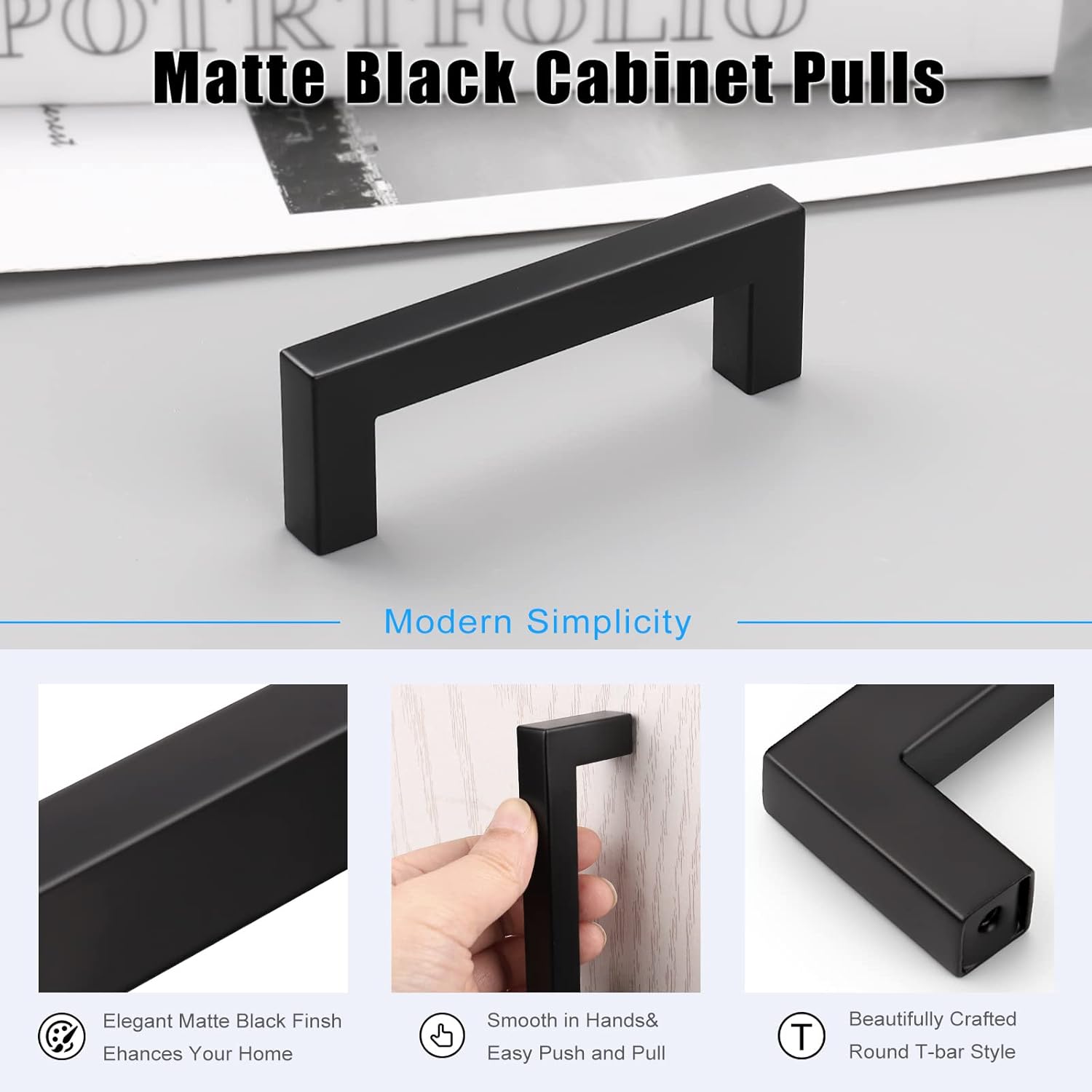 KNOBWELL 25 Pack 3 Inch Hole Center Modern Cabinet Pulls and Handles, Black Kitchen Cupboard Hardware Drawer Handles for Vanity Chest Wardrobe 3-2/5in Length