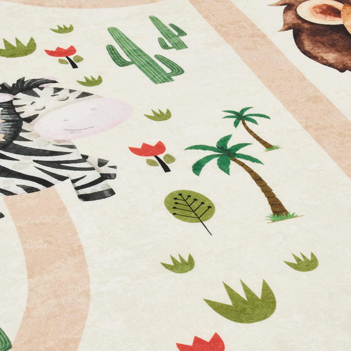 Nazar Tapis Chambre Enfant, Tapis Bébé, Tapis Enfant pour Fille et garçon à Motifs Dinosaure, Carte du Monde et Animaux (739 Beige, 80x150 cm)