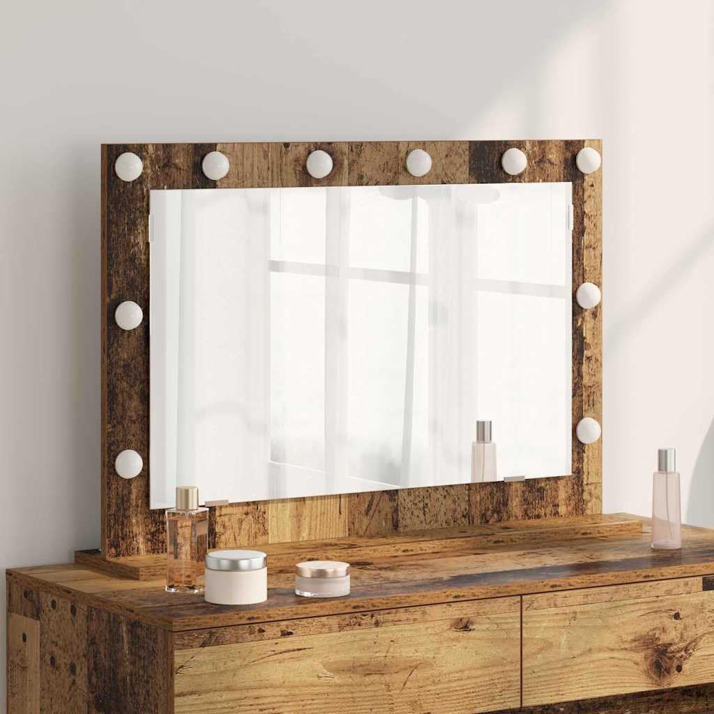 LED Waschtischspiegel Altholz 80 x 55 x 18 cm mit LED Beleuchtung, Glas und Holzwerkstoff für Flur Bad Schlafzimmer, Kosmetikspiegel für Rasur und Make-up