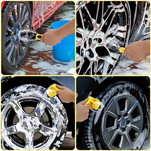 image for Newruiheng 4 Pack Car Wheel Cleaner Brush Kit with Short Handle, Car T