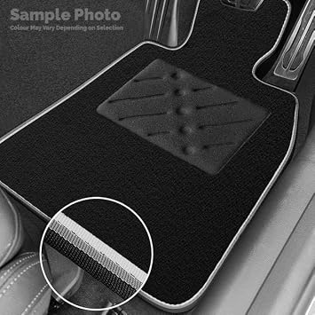 Car Mats to fit Fiat Tipo (2016 -) Black Carpet with Grey & Silver Trim & Black Rectangle Heel Pad [2174]