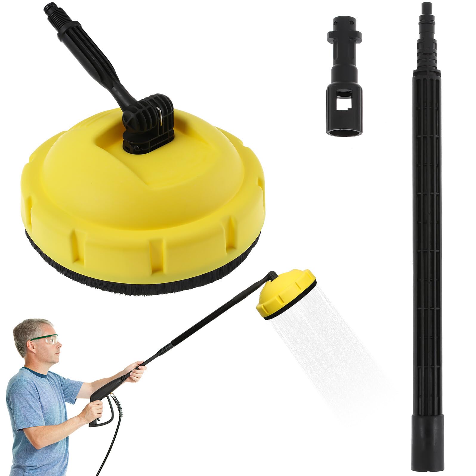 Sewroro Hidrolavadora Rotativa con Cepillo Giratorio de Plástico para Limpieza Profunda de Superficies Planas en Garaje y Exteriores con Diseño de Mango Largo