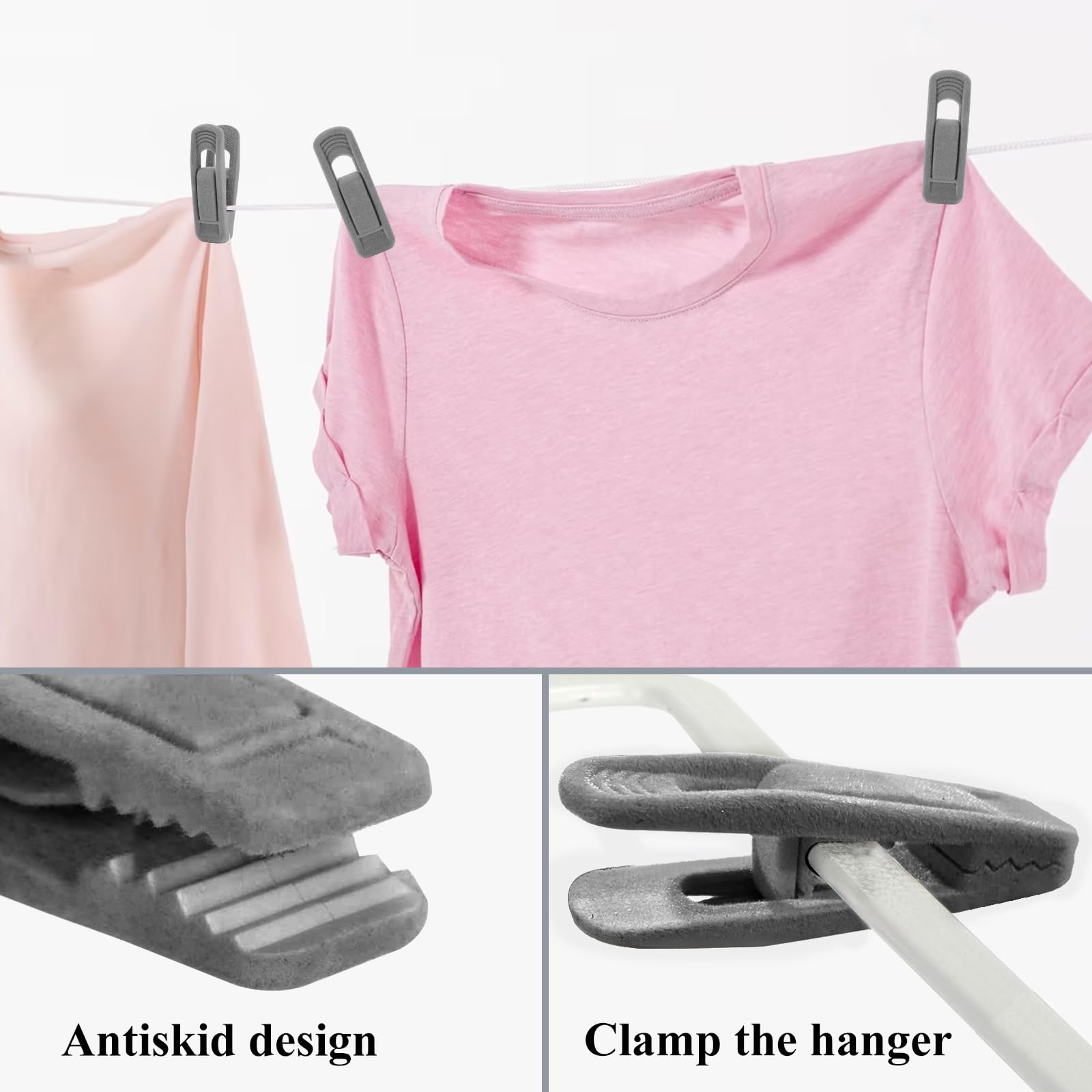 EKDJKK 20-Pack Velvet Hanger Clips - Grey Flocked Clips For Pants & Skirts