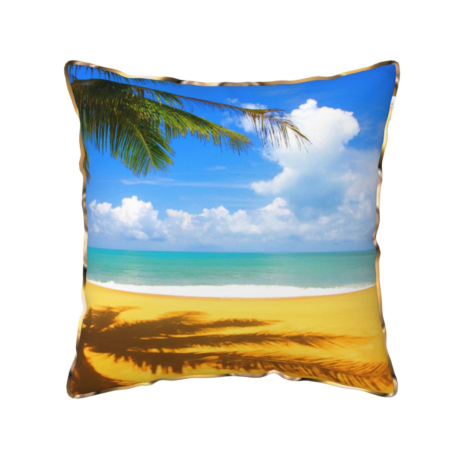 AUBKFELD Sunset Palm Printed Velvet Cushion Cover 40x40 CM with Gold Edging Strip, Square Pillowcase Soft Throw Pillow Covers Case Decorative for Living Room Sofa Couch Bed Bench