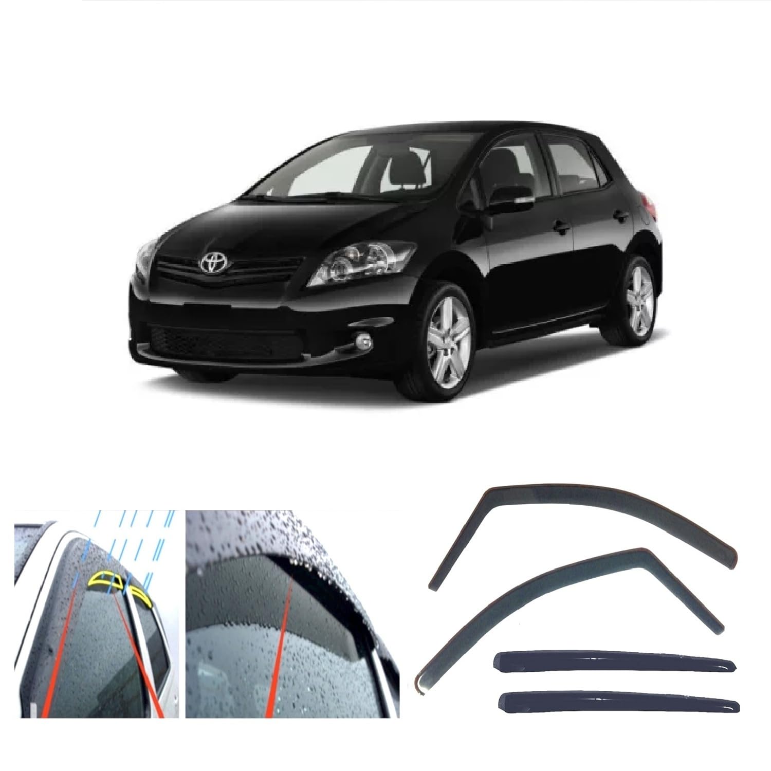 4 deflectores de viento de lluvia para Toyota Auris (E150) 5 puertas 2006 2007 2008 2009 2010 2011 2012