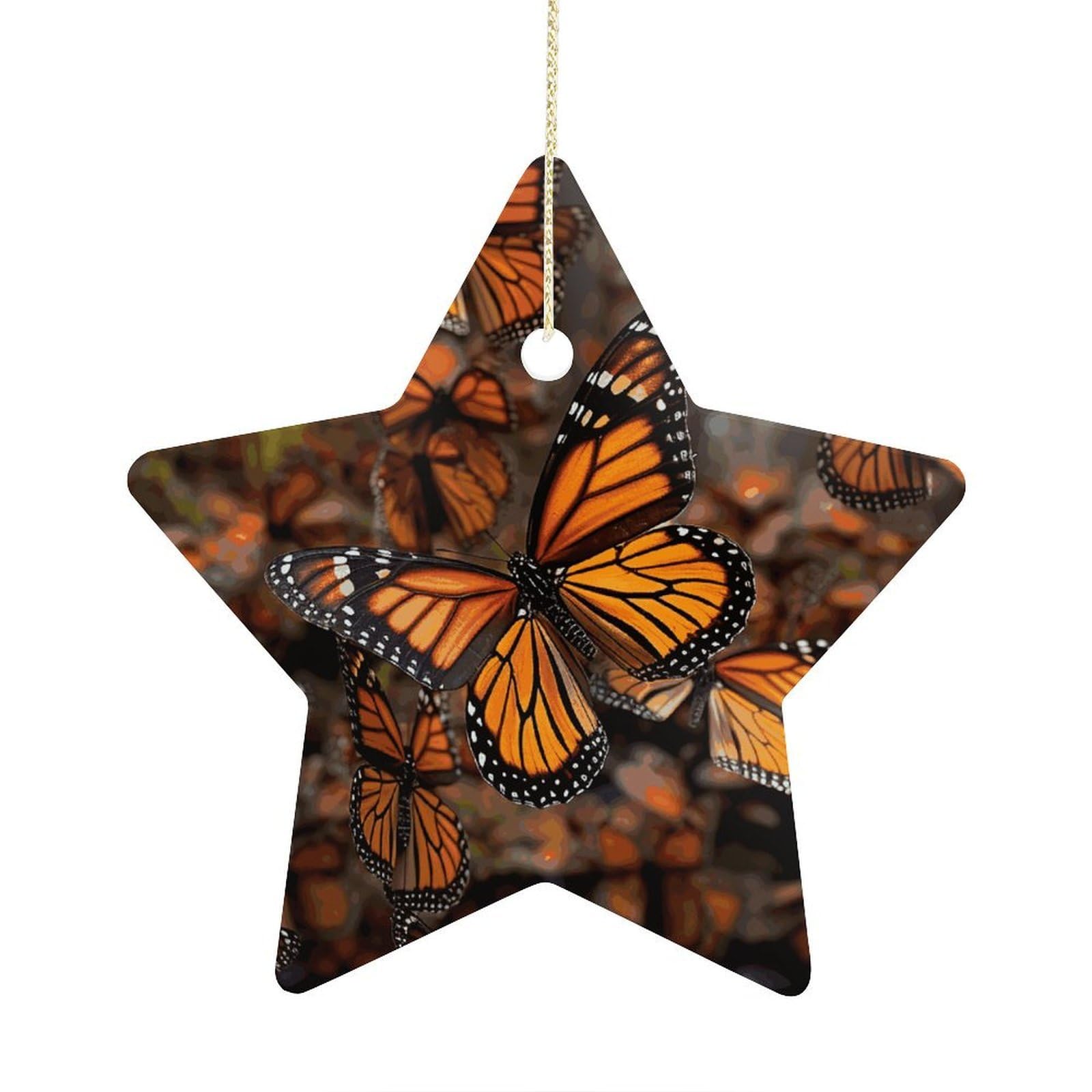 Monarch Butterflies Stars Ornaments Ceramic Christmas Tree Hanging Light in Weight Christmas Star Pendants Funny Double-Sided Printed Xmas Ornaments for Gifts