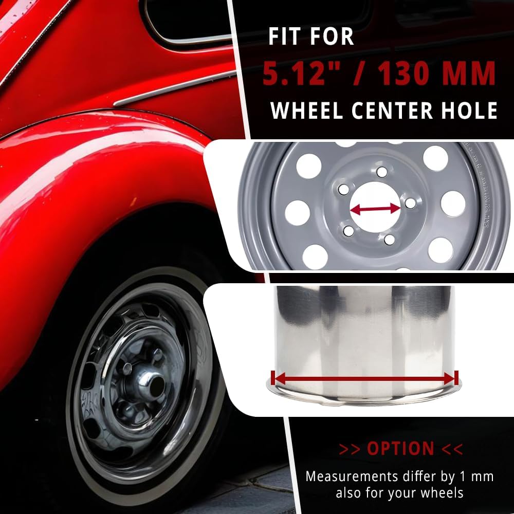 RTrhinotuning 4 PCS 5.15 in Stainless Steel Trailer Wheel Center Caps 4.95 in Tall for Truck SUV RV Rim Center Caps Chrome Push Through Hub Cover