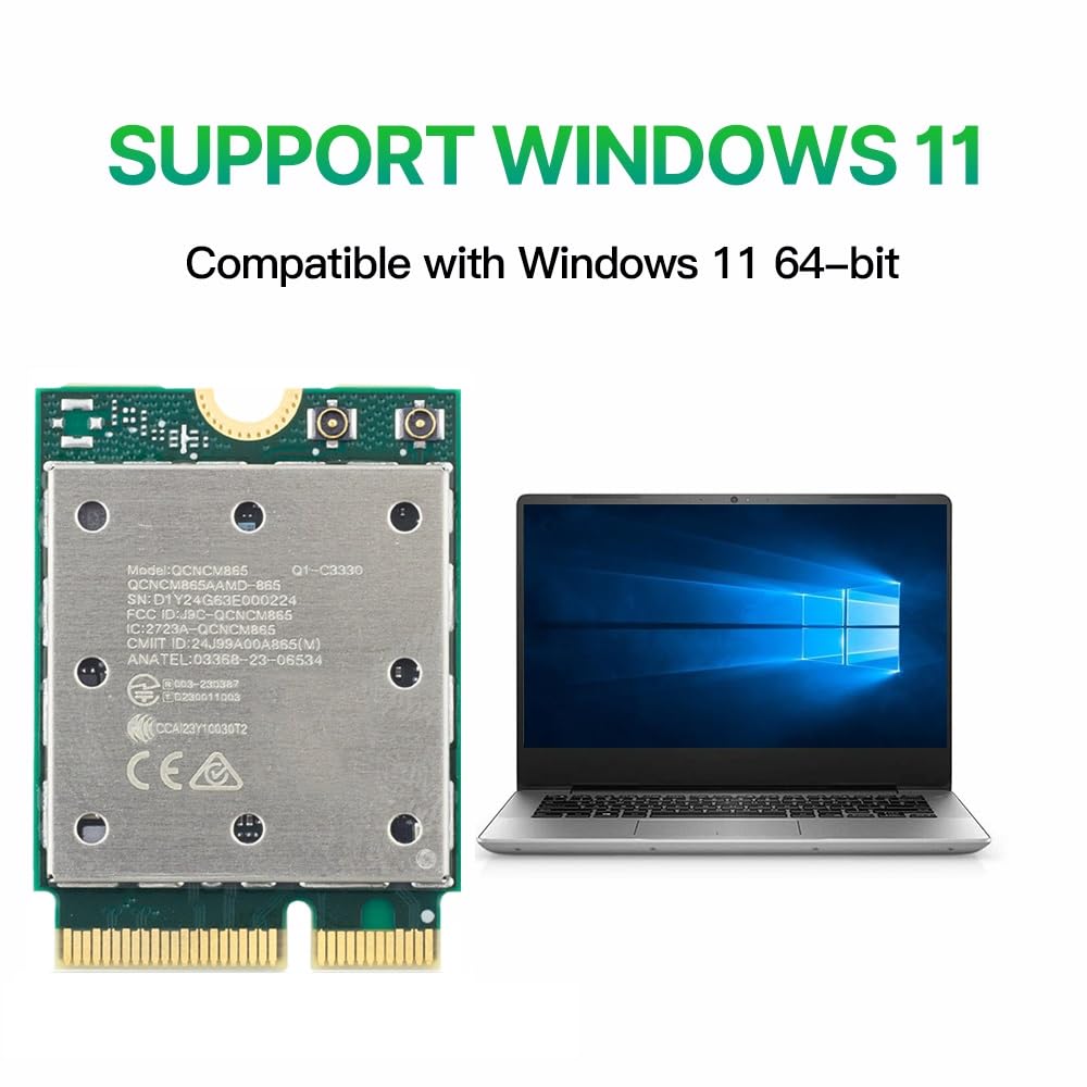 Karta WiFi 7 QCNCM865-5800Mbps M.2 Key E Tri-Band (2,4 G/5G/6 GHz) z 4K-QAM i BT 5.3, dla płyt głównych Intel, AMD, zoptymalizowana dla Windows 11 - karta sieciowa o bardzo niskim opóźnieniu