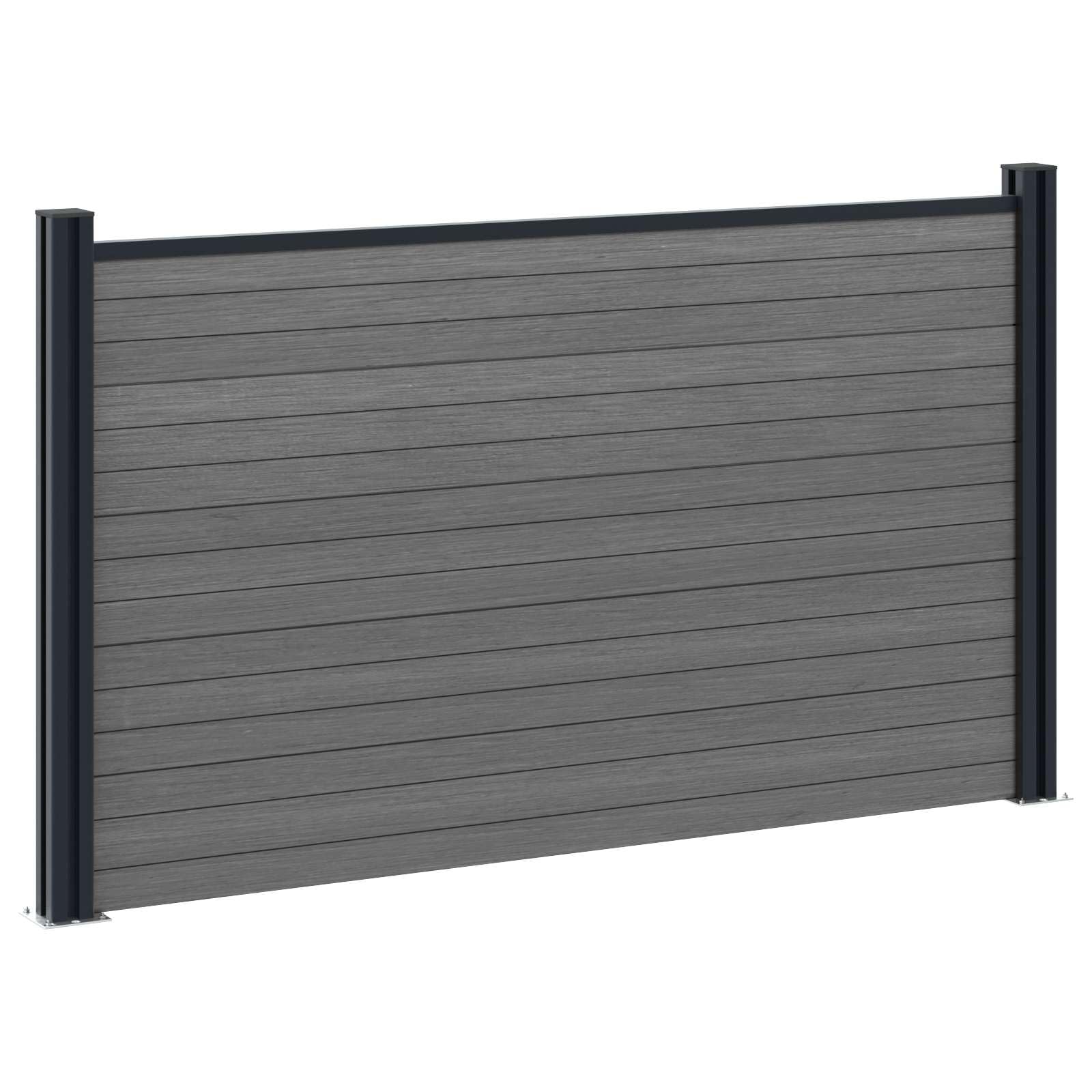 Panneau de clôture WPC et aluminium gris 180 x 105 cm avec poteaux rigides pour jardin terrasse extérieur, barrière modulable décorative offrant sécurité, intimité et protection durable