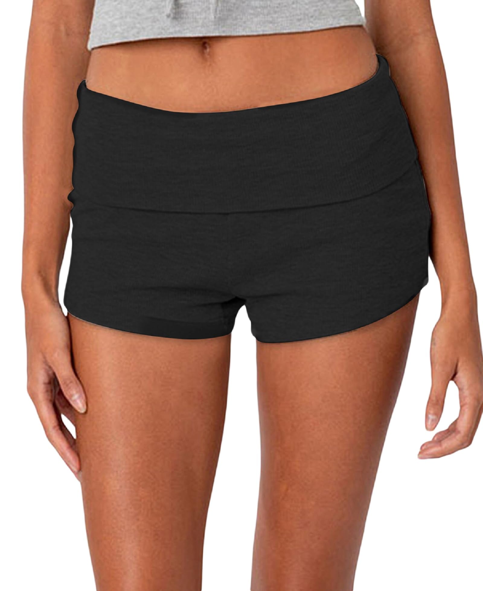 Women Fold Over Lounge Shorts Sexy Low Rise Yoga Shorts