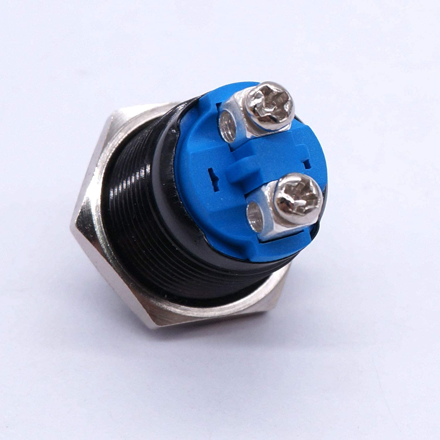 ONECM 2 pièces 16 mm 5/8" rond rouge métal bouton poussoir momentané interrupteur 1NO SPST 3A/12-250V pour interrupteur de voiture industriel (couleur : bleu)