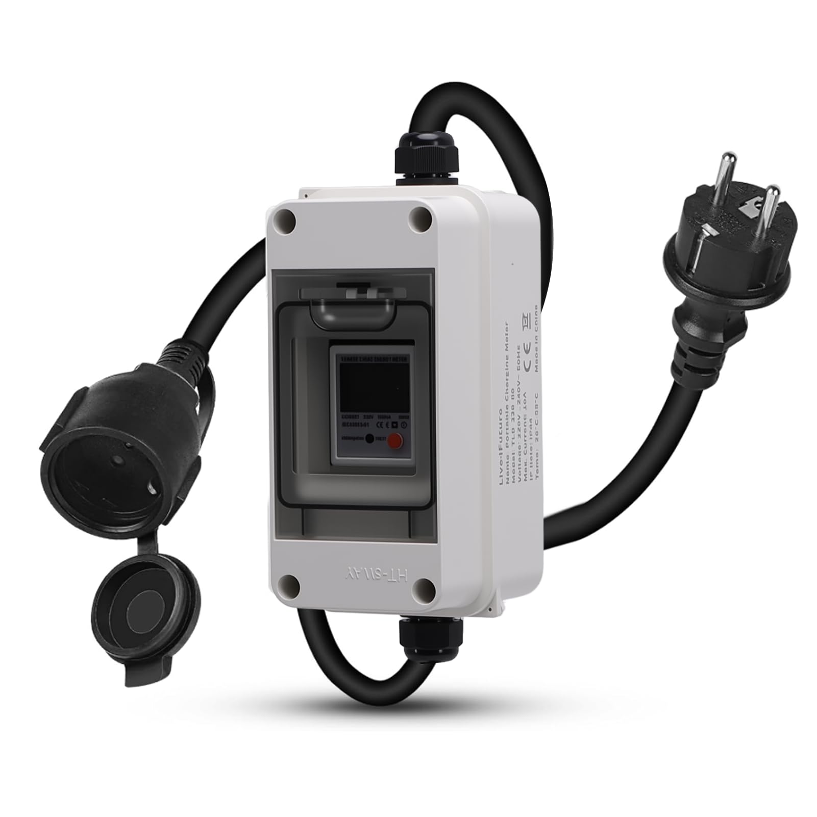 Contatore Elettrico Digitale Portatile, 80A 230V Contatore Intelligente Mobile con Display LCD e Pulsante di Reset, alloggiamento Impermeabile IP65, per Camper eveicoli elettrici