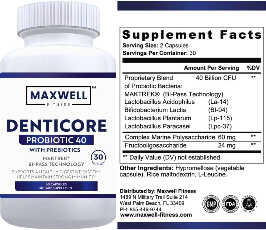 Dental Core Probiotic 40 – Oral Health & Gut Support | 40 Billion CFU with Prebiotics | Fresh Breath, Healthy Teeth & Gums | Immune & Digestive Support | 60 Capsules
