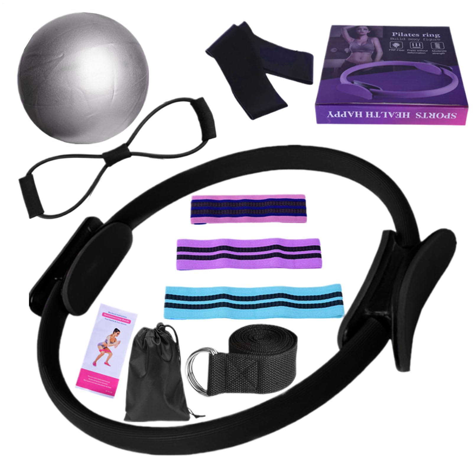 Set Di Anelli Per Pilates, Kit Da 10 Pezzi Per Pilates Da Donna, Kit Per Allenamento A Casa, Anello Per Yoga, Anello E Palla Per Pilates, Fascia Elastica Di Resistenza, Tappetini Per Yoga, Per