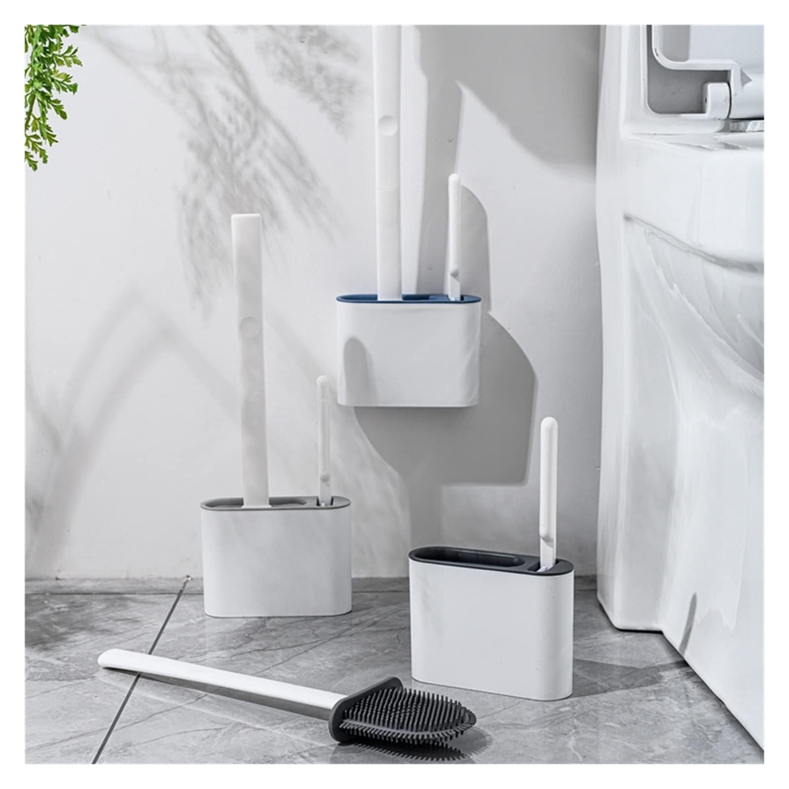 Set scopino e stantuffo per WC a Parete - Setole in Silicone per un'efficace Pulizia del Bagno - Elegante Supporto Beige Incluso - Strumenti Essenziali per la Pulizia del WC