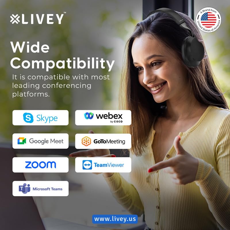 Image of LIVEY 910BT-ENC Series Wireless Active Noise Cancellation ENC Mics Multipoint Technology HiFi Audio Headset Optimized for Microsoft Teams & UC Compatible with iOS Android Mac Windows Devices (Black)