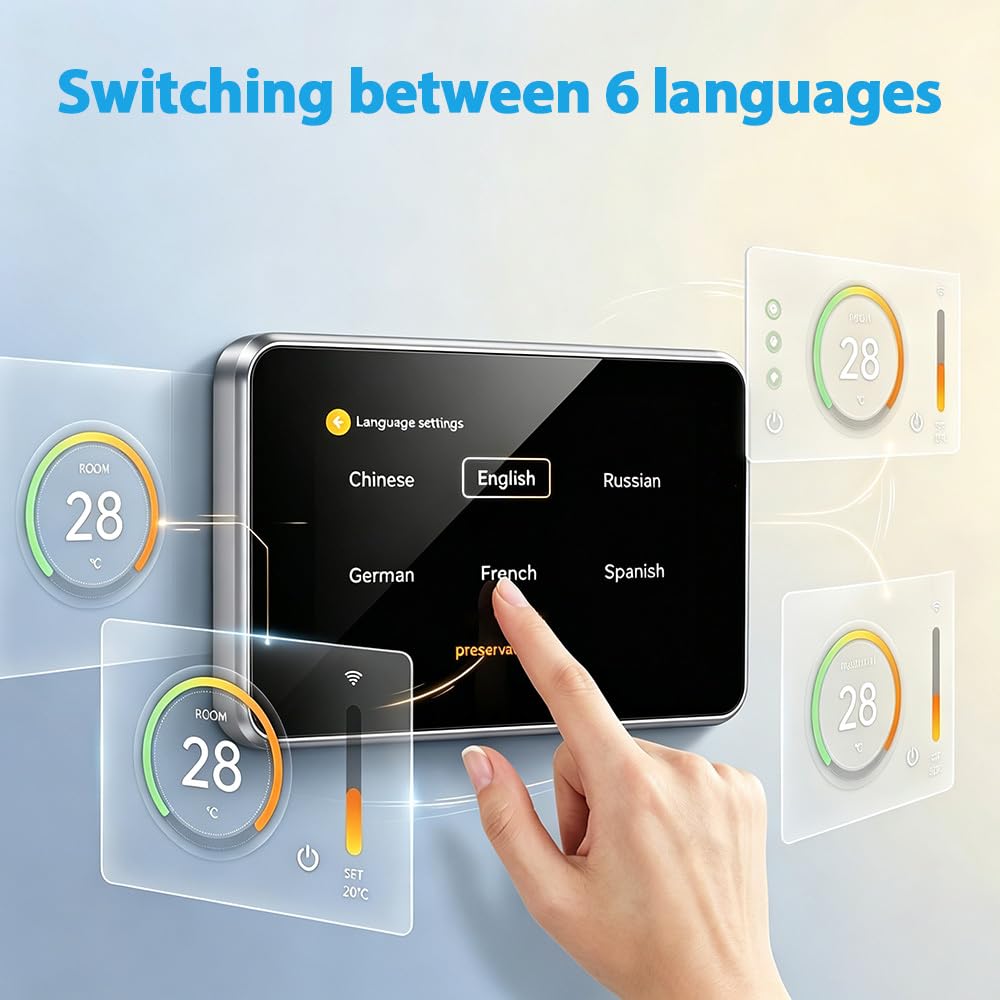 Smart WLAN Thermostat, Digitaler Raumthermostat für Fußbodenheizung | 4,3 Zoll Farb-Touchscreen, App-Steuerung, Sprachsteuerung, Programmierbar, Frostschutz-Modus, Mehrsprachig