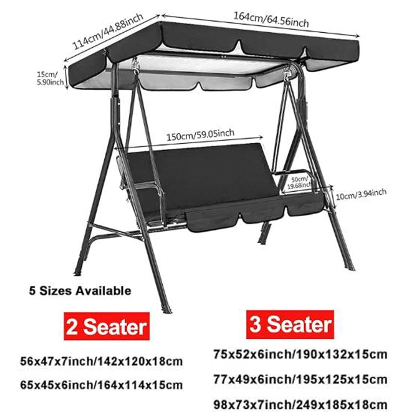 Tettuccio per Dondolo Tetto di Ricambio per Dondolo da Giardino, in Tessuto Oxford 420D, Resistente, Universale, per Sedia a Dondolo da Giardino a 2/3 Posti(Coffe,3 Seater:75x52x6in)