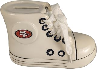 San Francisco 49ers Ceramic Shoe Piggy Bank by Game Day Outfitters | Ideal Gift for New Parents | Officially Licensed Nursery Keepsake | Removable Rubber Stopper | for NFL Fans and Family