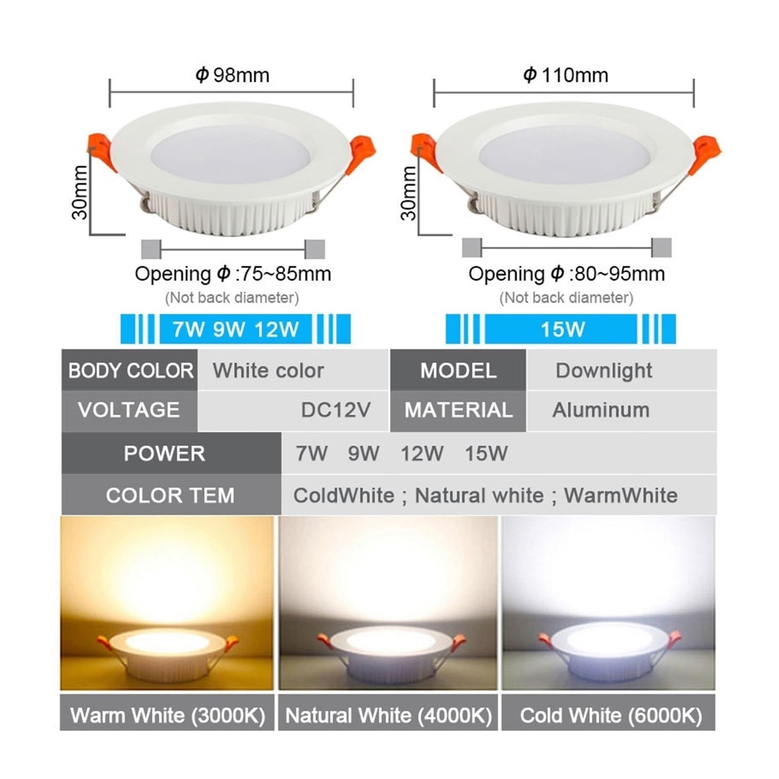 4PCS LED Downlight IP65 ściemnialny 7W 9W 12W 15W do łazienki 12V kuchnia toaleta okap sufitowa lampa białe światło punktowe