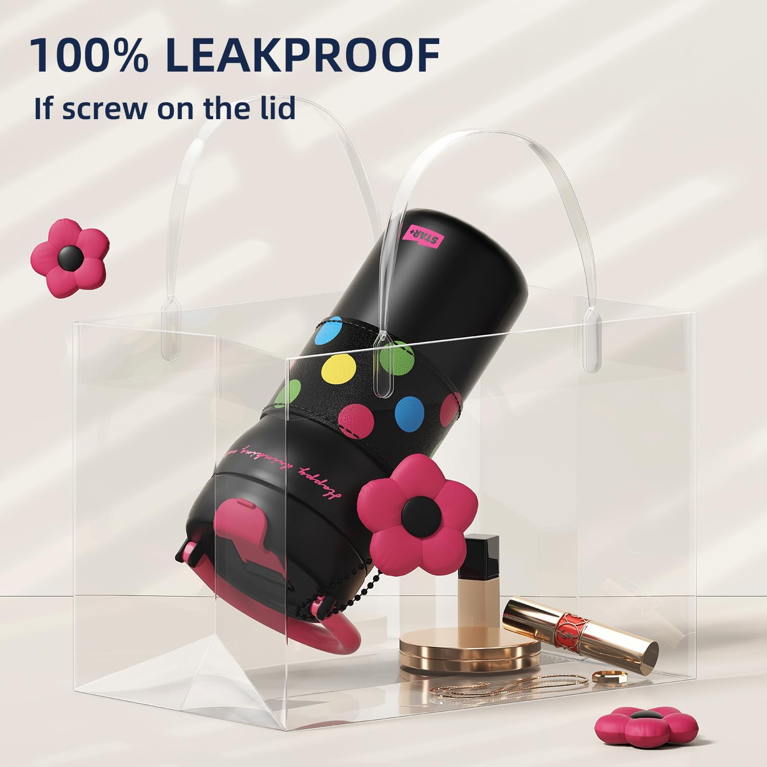 24 oz Travel Coffee Mug with Lid, Stainless Steel Tumbler, Insulated Portable Water Bottle Fits In Cup Holder Resuable Coffee Cup for Women, Black and Pink - Image 3