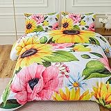 Namoxpa Sunflower Comforter Sets,Floral Seamless Pattern with Decorative Sunflowers, Poppies, Daisie
