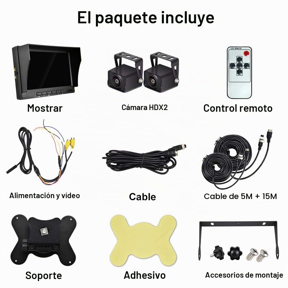 CAMECHO Kit de Cámara de Marcha Atrás y Video Monitor, Grabadora de Vídeo de7 Pulgadas 2 Split Monitor de Visión con Visión Nocturna Impermeable Cámara de Visión Trasera para Coches/RV/Autobús/Camión