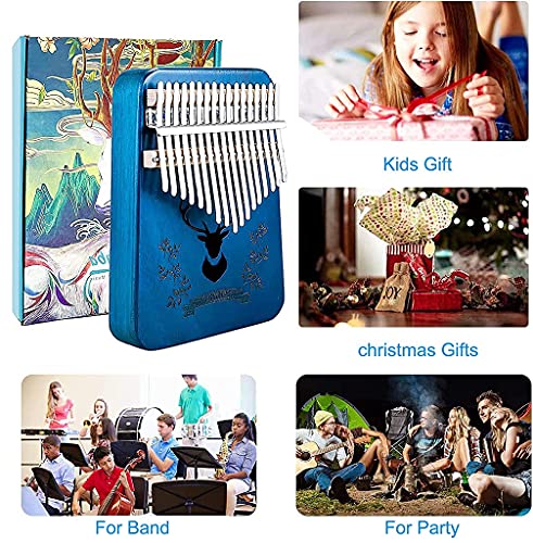 Image of ELEPHANTBOAT Blue Deer Kalimba, Mbira Thumb Piano Kalimba Musical Instrument with Learning Book, Tune Hammer,Cloth Bag, Sticker, Bilingual Instruction,Finger Covers,Christmas Gifts for Woman and Kids