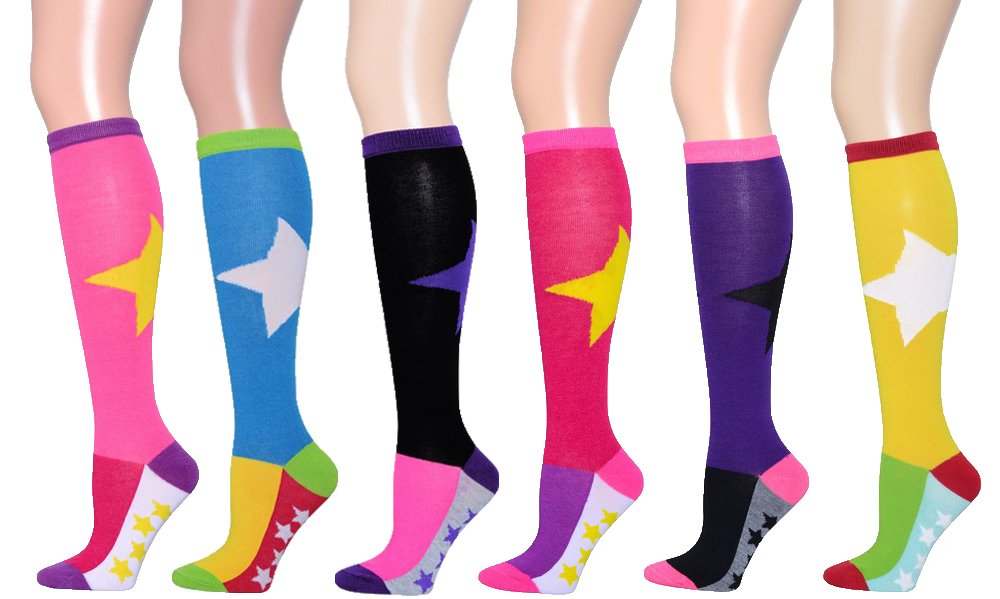 YELETEWomen's Fancy Fashion Design Multi Colorful Patterned Knee High Socks(6 Pairs)