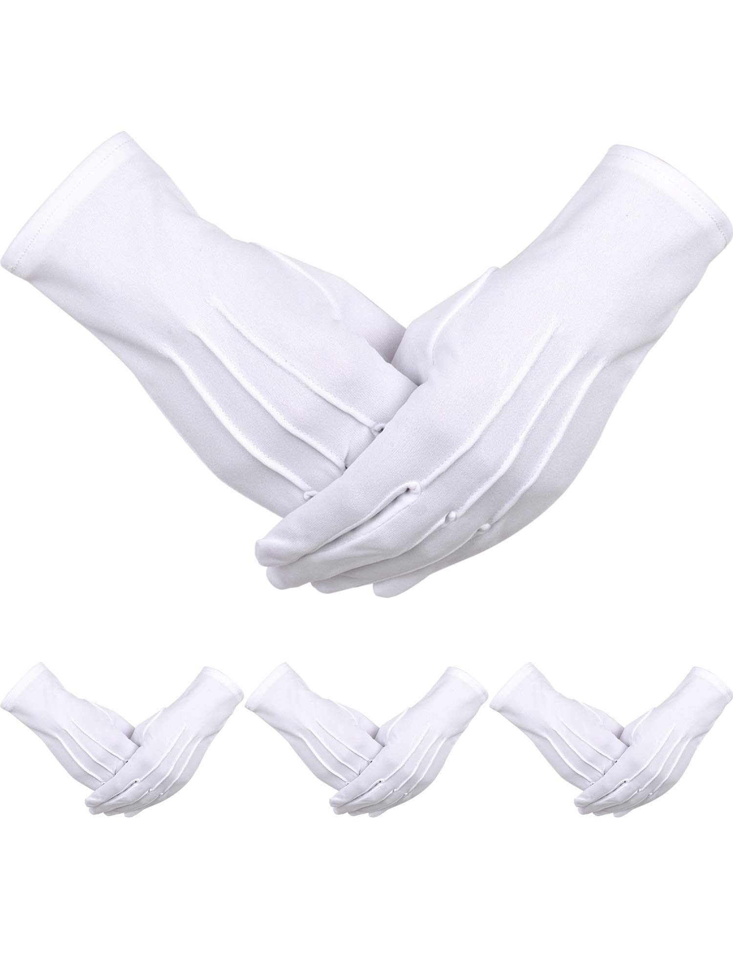 Sumind 4 Pairs Adult Uniform Gloves Spandex Gloves Dress Glove for Man Police Formal Tuxedo Guard Parade Costume, White C, 22 cm x 13 cm