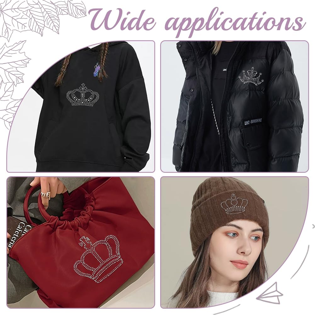 7 Sheets Crown Rhinestone Iron-On Appliques - Silver Glass Crystal Patches For Clothing DIY