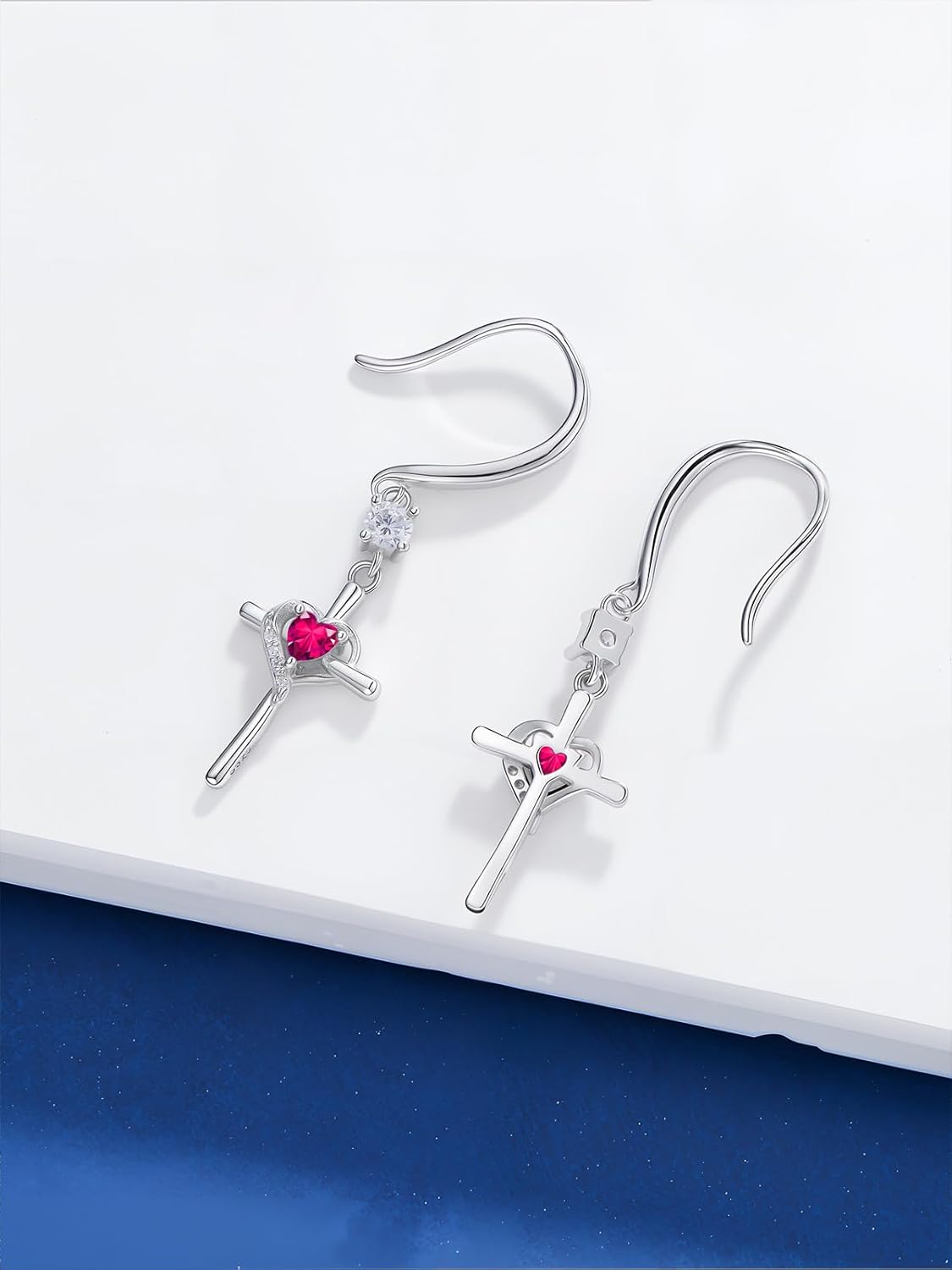 Seiyang Cross Birthstone Earring 925 Sterling Silver Cross Dangle Drop Earrings with 12 Months Birthstone Birthday Jewelry Gifts for Women Mom Her