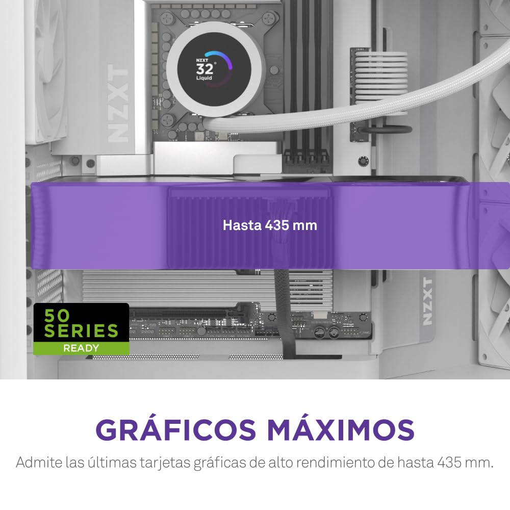 NZXT H9 Flow (2025) – Caja de PC ATX de Torre Media de Gran Flujo de Aire de Doble Cámara – Incluye 3 Ventiladores de 140 mm y 1 de 120 mm – Soporte para radiador de 420 mm – Vidrio Templado – Blanco