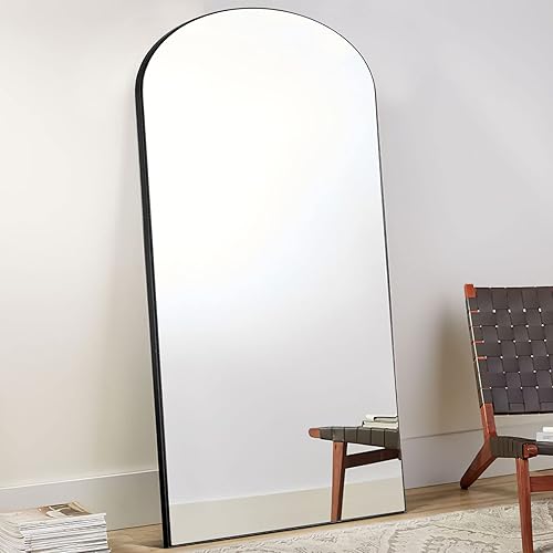Miniatura 4 de PexFix Espejo de longitud completa, espejo arqueado negro de 71 x 31 pulgadas, espejo grande de pie inclinado y colgante [71 x 32 pulgadas, negro]