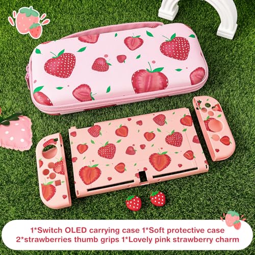 DLseego Storage Carrying Case for Nintendo Switch OLED Accessories Set, 12 Game Card Slots Cute Protective,1 Soft TPU Case, 1 Decorative Pendant, 2 Thumb Grips, Slim & Portable, Strawberry - Pink 1 by DLseego - Used condition - Image 7