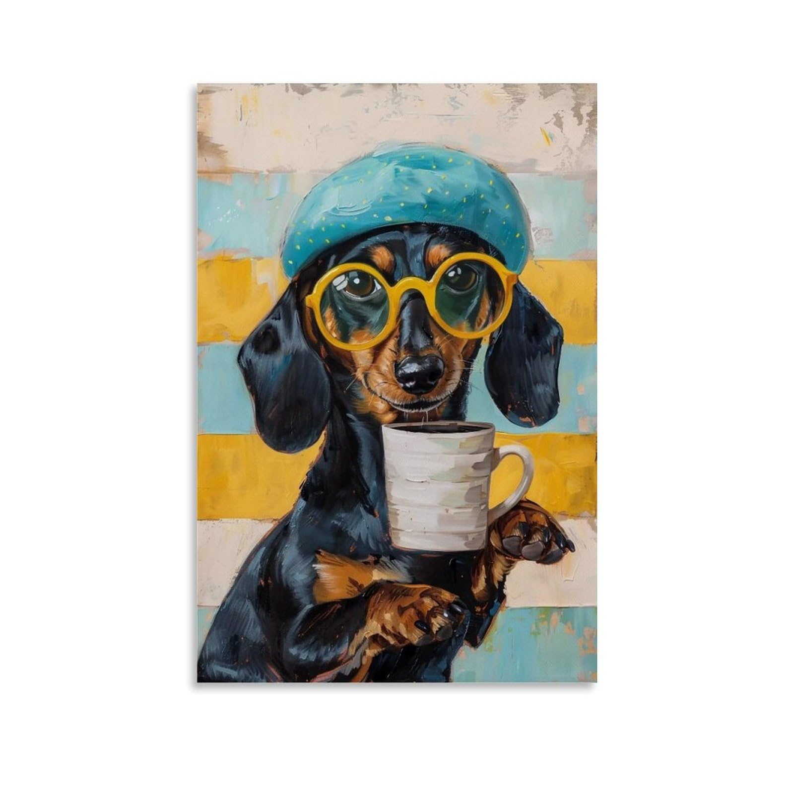 HUERYRYHY Striped Art Hound 03 Poster Wall Art Canvas Vintage Aesthetic Painting Decor for Rooms 24x36inch Unframe-style