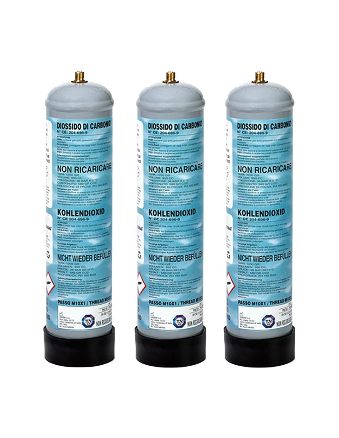 Bombole CO2 monouso 600gr. per acquari con attacco M10x1 anidride carbonica 3 pezzi