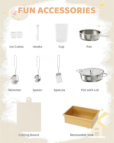 Miniatura 7 de MAMIZO Cocina de esquina de madera, gran juego interactivo de cocina para niños pequeños con pizarra, estufa y campana extractora con luz y sonido,