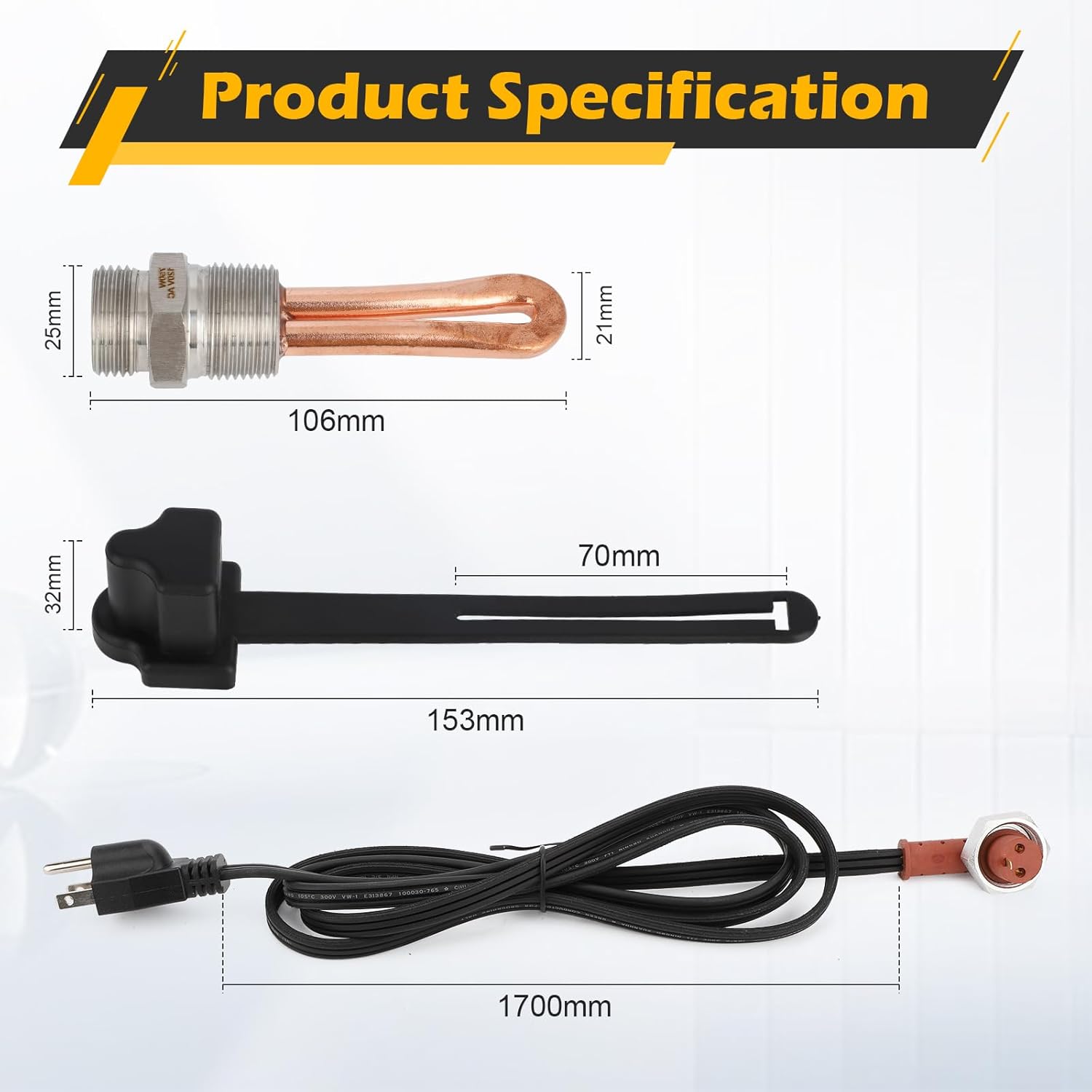 3500022 Engine Block Immersion Heater with Cover Cap for Cummins ISB, QSB/Paccar PX-6, PX-7 5.9L 6.7L - 3/4" NPT Thread /120 Volts/750 Watts