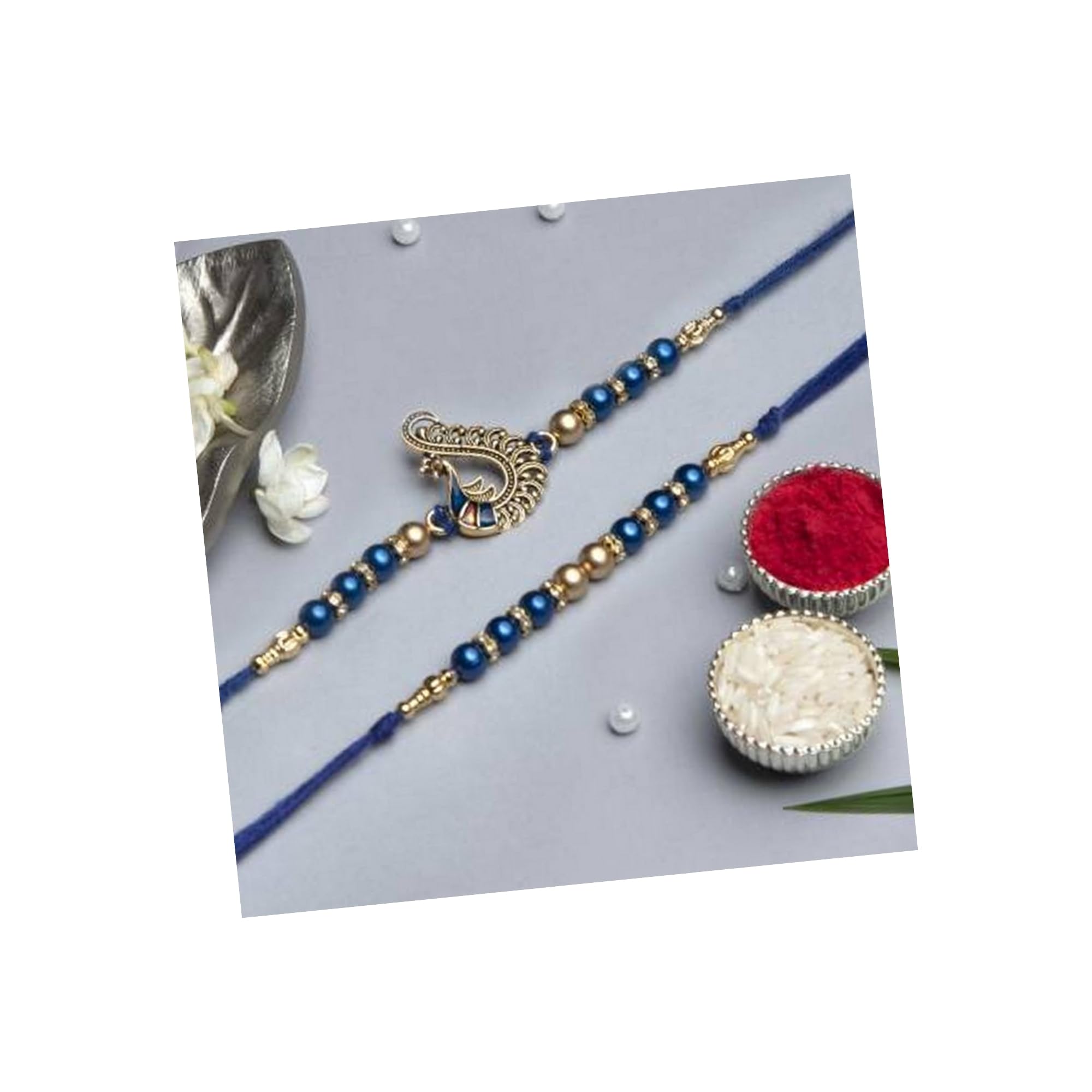 eCraftIndia Set of 2 Blue & Golden Pearls and Peacock Designer Rakhis with Roli Pack - Rakhi for Brother, Bhaiya, Bhai (B0C6PVNNZZ) Amazon Price History, Amazon Price Tracker