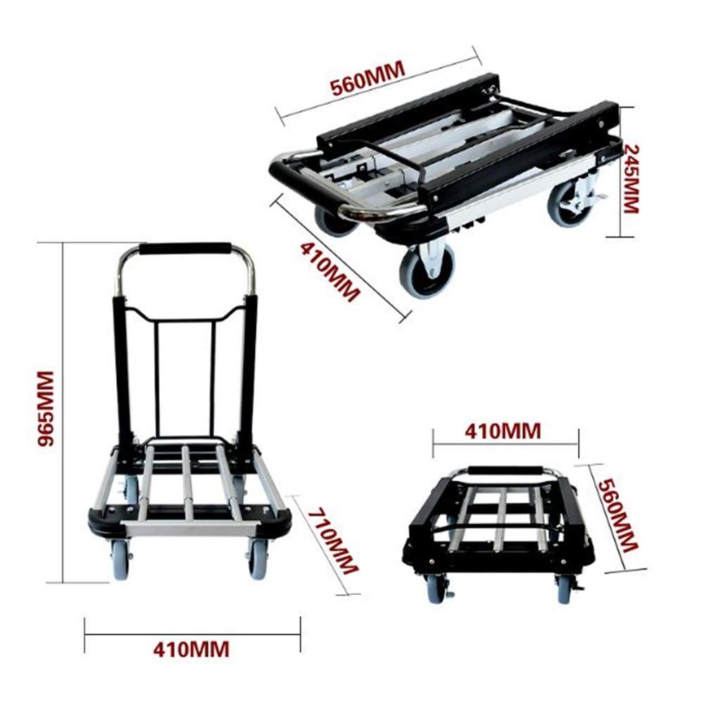 Diable pliable avec 4 roues – Chariot de courses portable et porte-bagages pour un transport facile – Chariot de manutention léger et durable