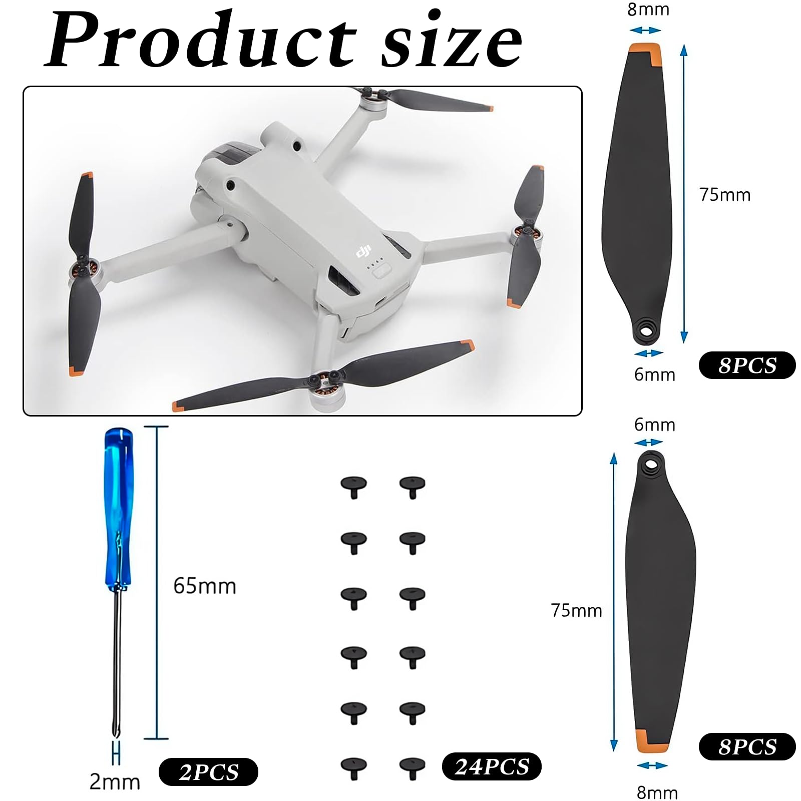 16 Lame D'hélice à Faible Bruit Accessoire pour Drone Hélices Remplacement avec 2 Tournevis et 24 Vis Compatibles avec Les ModèLes Mini 3,Mini 3 Pro et Mini 4 Pro