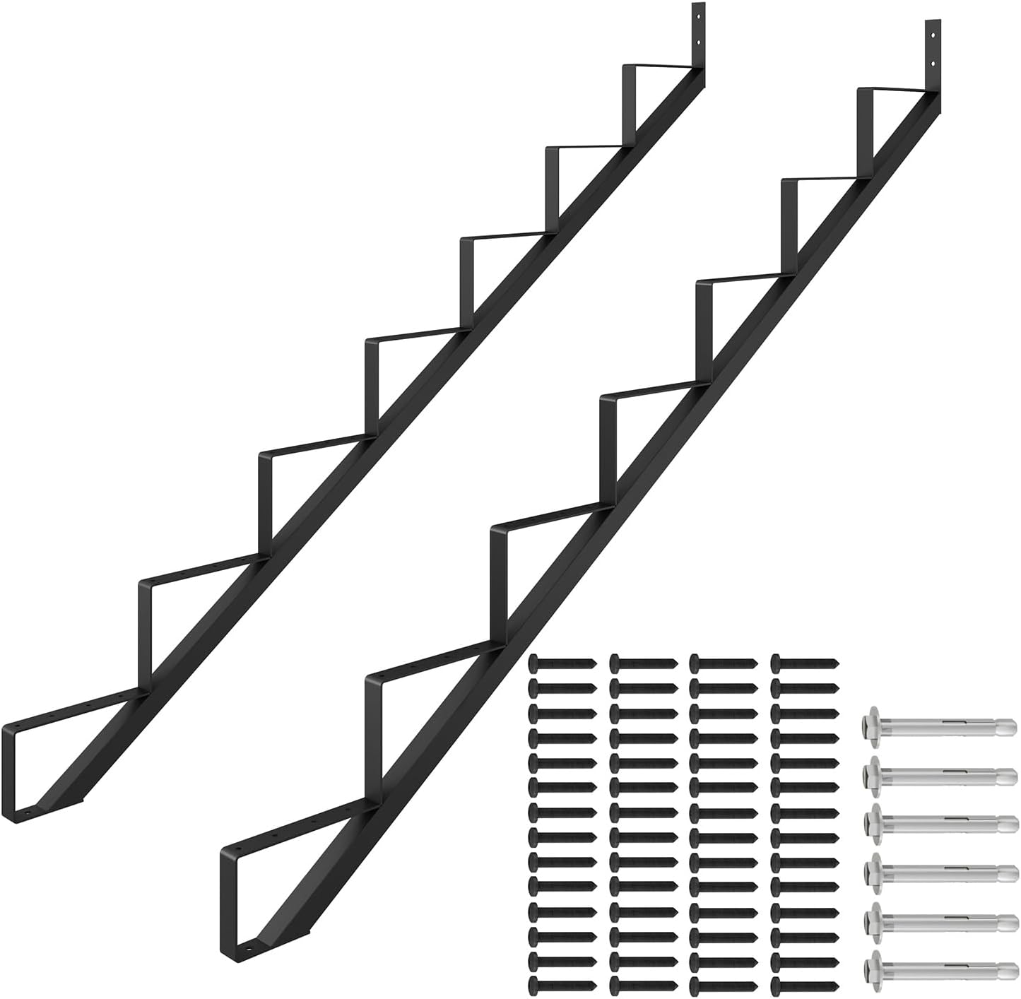 DIYHD Steel Stair Riser 7 Step Stair Stringer for Deck Height 58in,Powder Coated Black,MAX Load Capacity:500lbs,2pcs