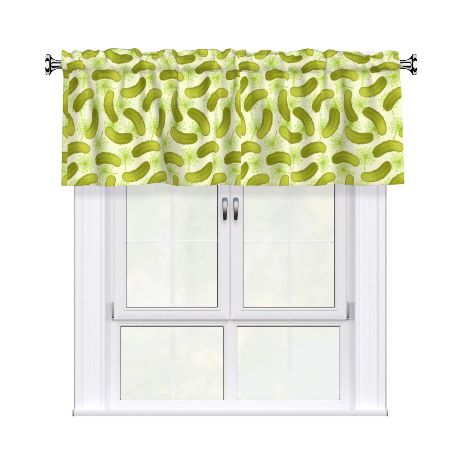 HJFCZH Sushi Dill Pickles Prints Curtain Valance 54x18in - Peach Skin Kitchen Window Layer, Filtered Light & Quick-Install Rod Pocket Cover