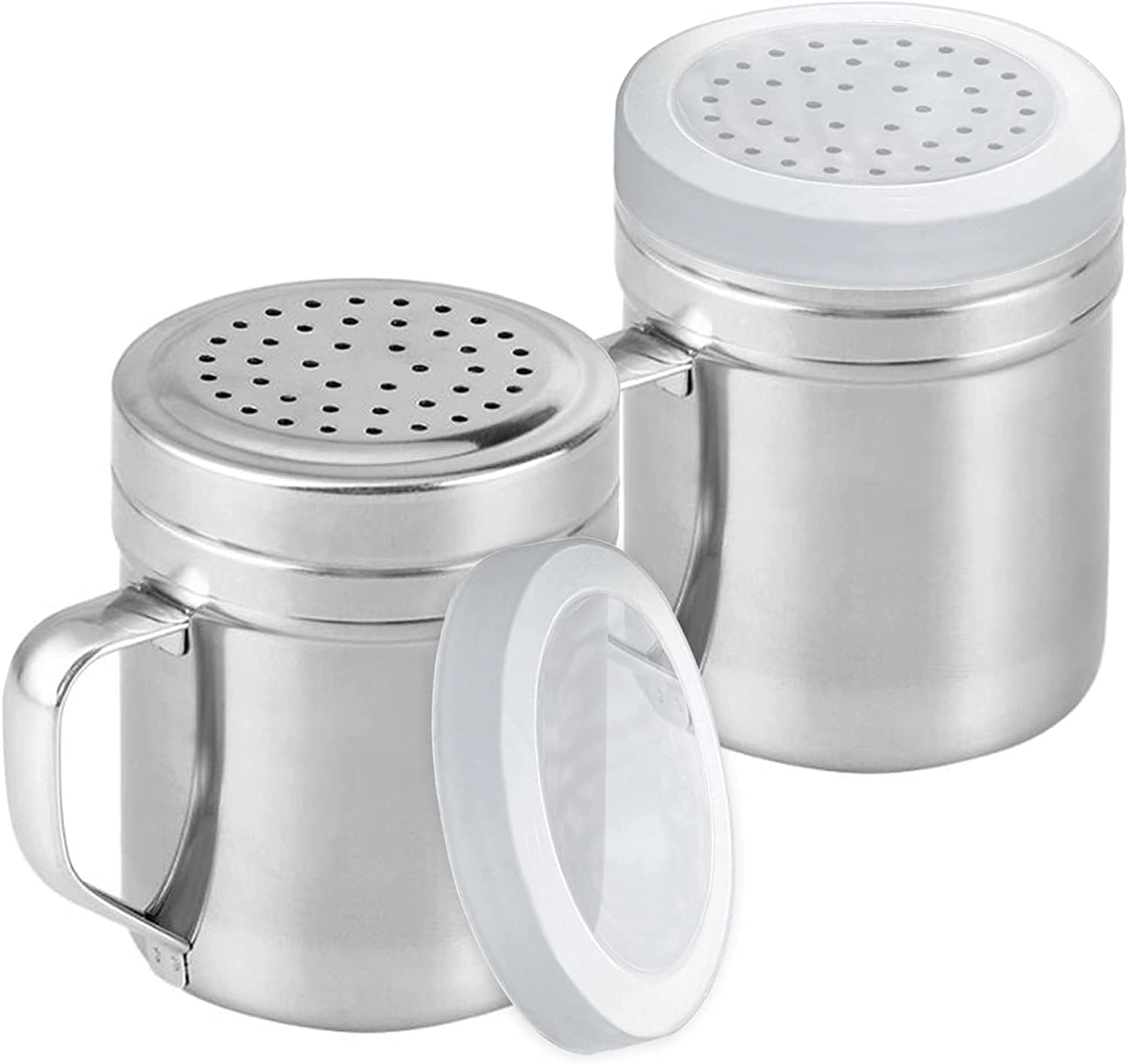 Seasoning Bottle, Stainless Steel Dredge Shaker with Lid and Handle Salt and Pepper Shakers Seasoning Pepper Shaker Spice Condiment Shaker for Cooking Kitchen Baking Salt Candy 2 Pieces 345ml