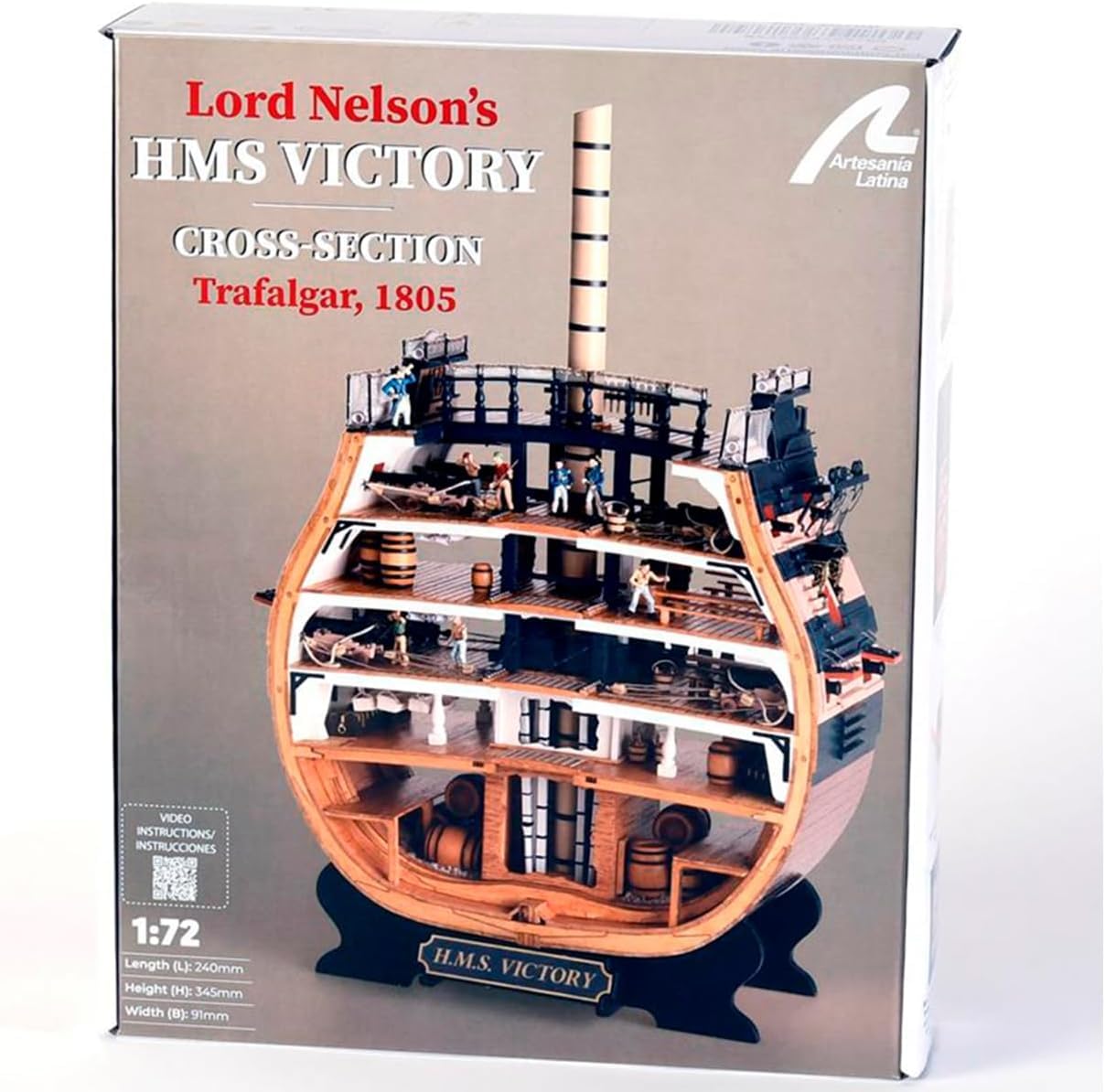 Artesanía Latina - Holzmodellschiff – Englisches Linienschiff, Abschnitt HMS Victory Trafalgar 1805 - Modell 20500, Maßtab 1:72 - Modelle zu Bauen - Anfängerniveau