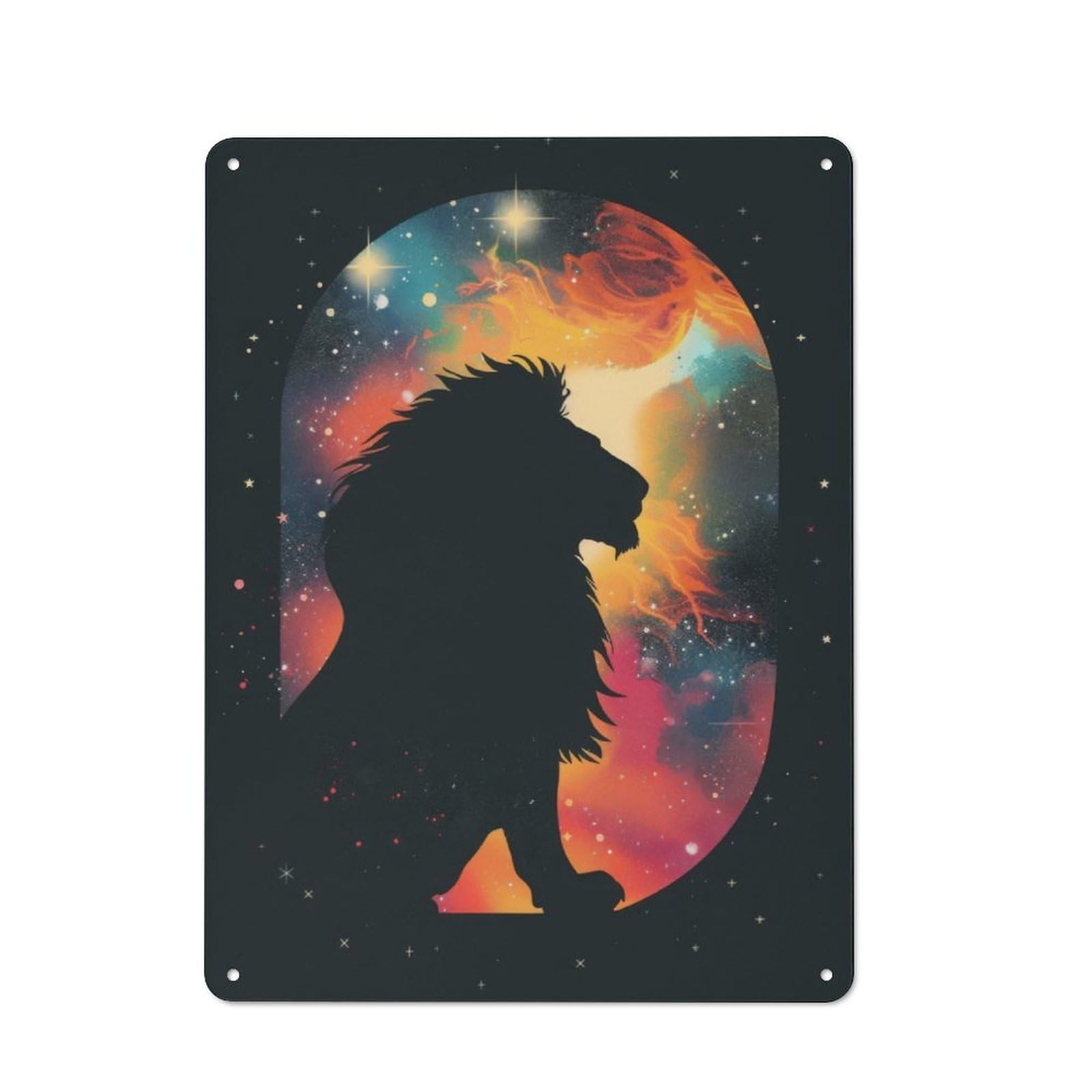 Junmoney Lion Silhouette Galaxy Rustic Metal Plaque 40X30cm For Guest Room Or Hallway, For Home Interiors, Feature Walls And Decorative Displays