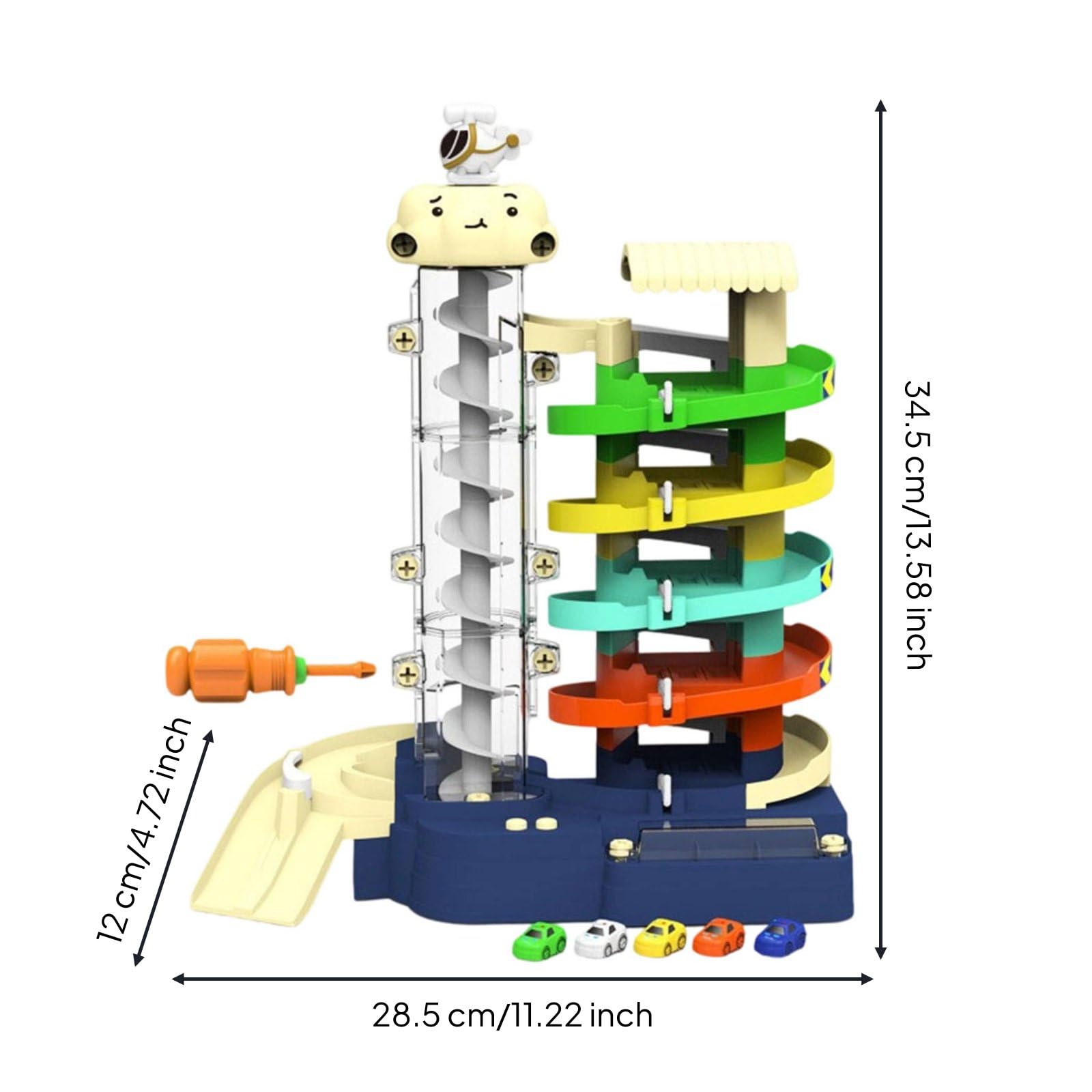Kinder Parkspiel Garage Spielset Autorennbahn Fahrzeugrampe Parkhaus Elektrolift Elektronik mit Licht Und Musik für Geschenk An Kinder Zuhause Lernspiele, 5-Stöckiges Parkhaus