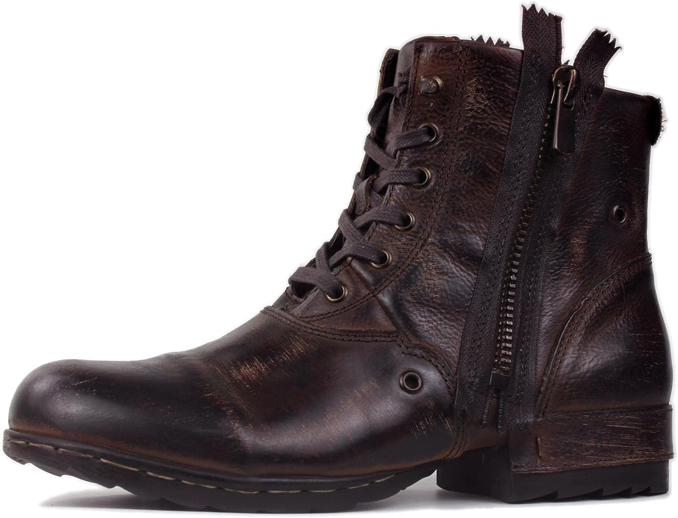 OSSTONE Moto Boots for Men Fashion Zipper-up Leather Chukka Boots Casual Shoes Retro Style OS-5008-8-Retro-US